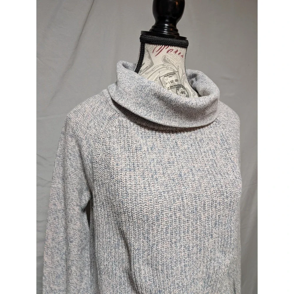 LOFT Gray Pink Marled Knit Cowl Neck Cotton Sweater Minimalist Women's XS